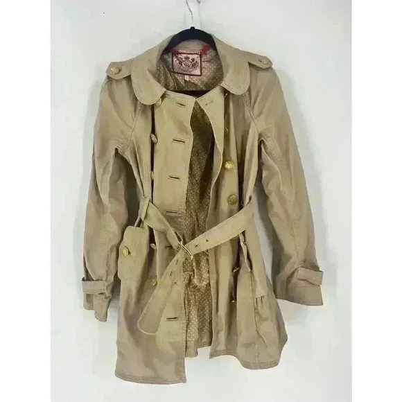 Juicy Couture Born In Glamorous USA Vintage Ruffle Hem Belted Trench Coat Small